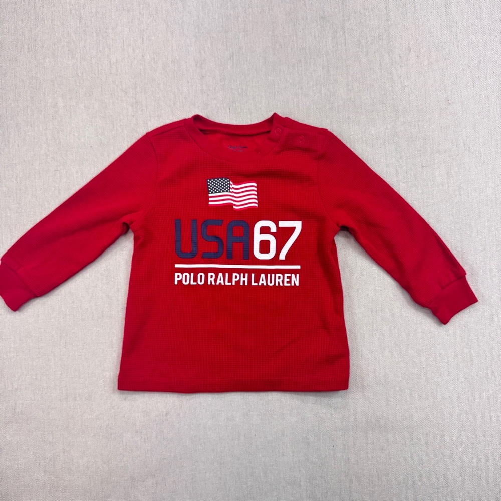 Polo Ralph Lauren Baby Waffle Knit T-Shirt American Flag  Size 12M